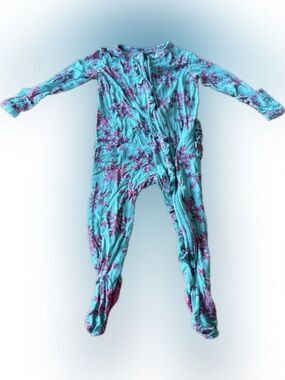 Posh Peanut Turquoise One-Piece Footed Pajamas with Pink Snowflake Print